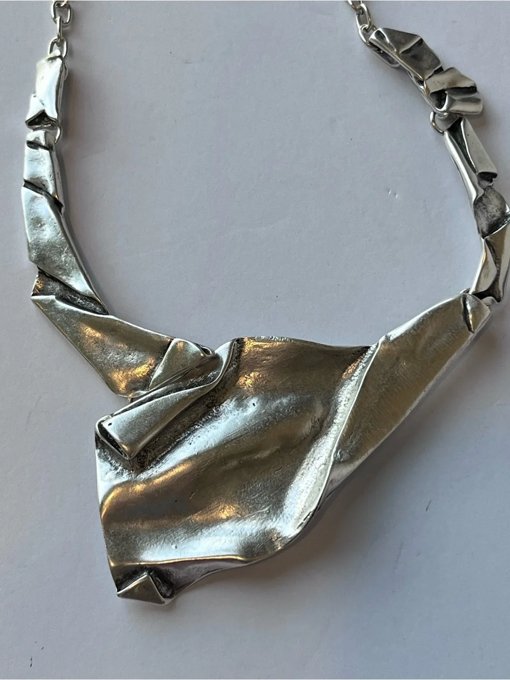 Brutalist Silver Tone Asymmetrical Necklace